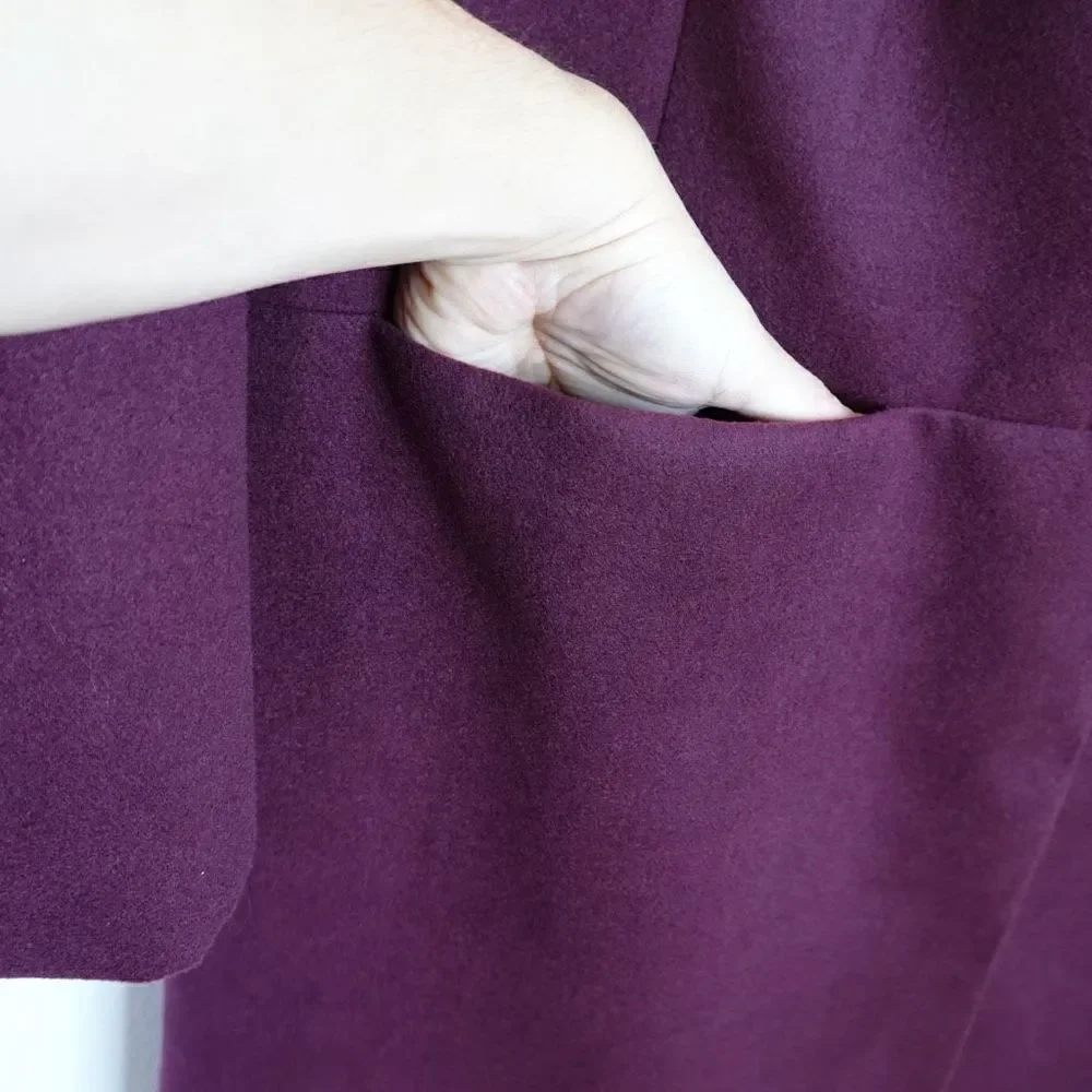 H by Halston Knee Length Snap Front Coat with Notch Collar Maroon Burgundy Size